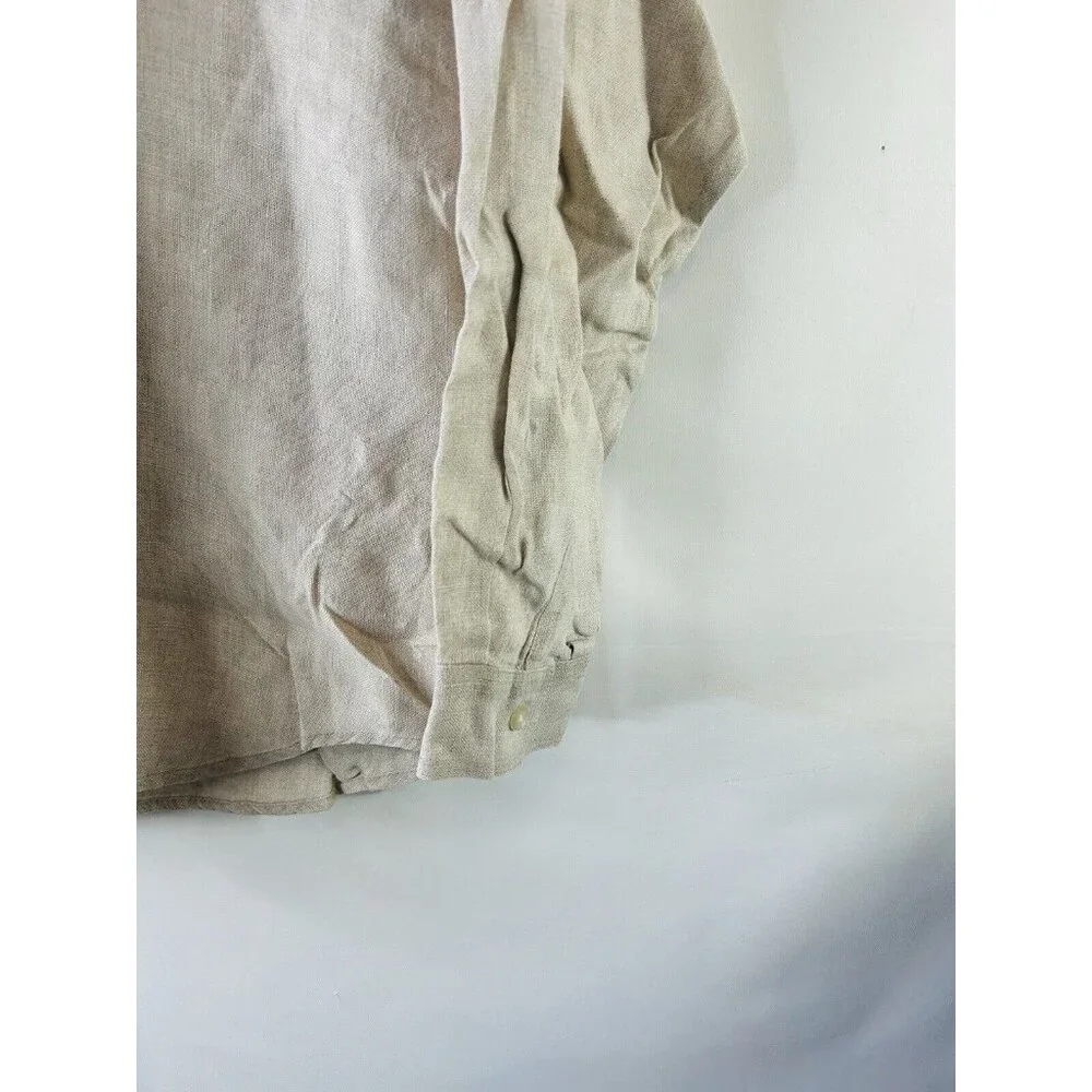 Eddie Bauer Linen Double Pocket Long Sleeve Button Shirt Beige - Picture 6 of 6